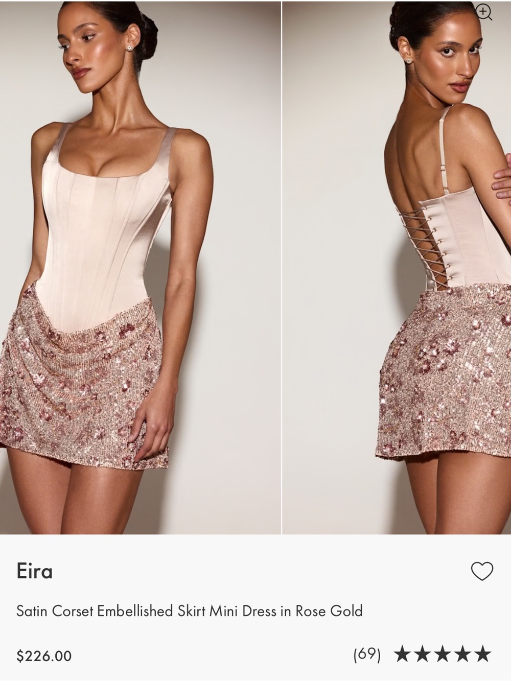 Oh Polly Eira Dress (Rose Gold Satin Corset Sequin Mini Dress)